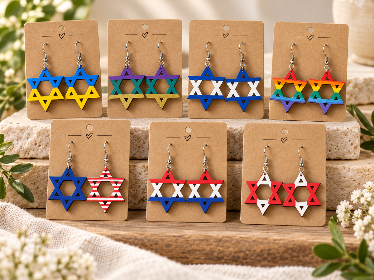 Mardi Gras Mitzvah | Hand-Painted Star of David Earrings