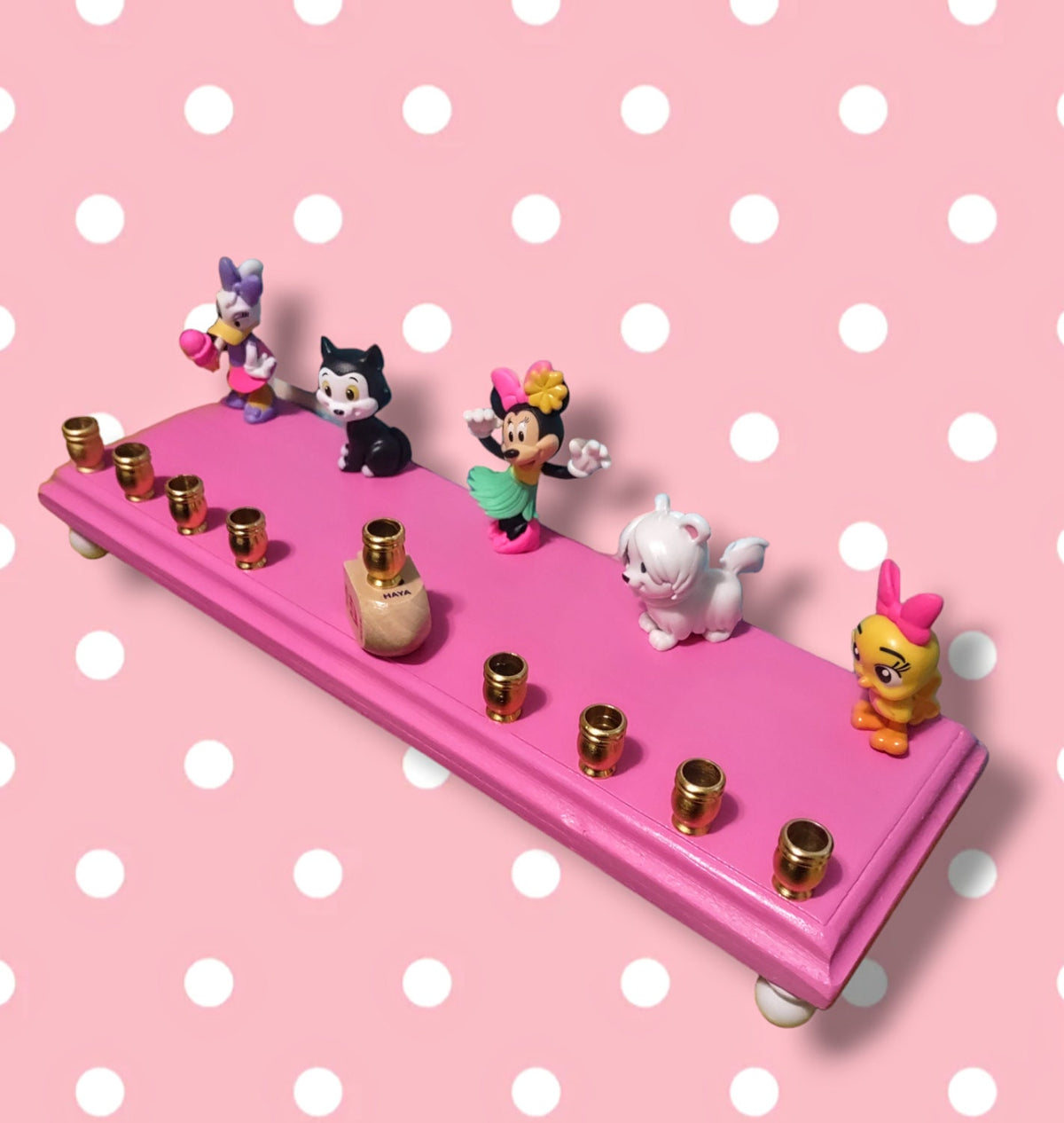 Minnie Mouse Classic Disney Judaica Hanukkiah Repurposed daisy goofy Mickey Mouse playhouse pink