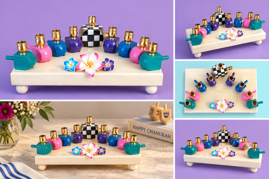 The Abigail Menorah
Hand-Painted Colorful Dreidel & Floral Menorah