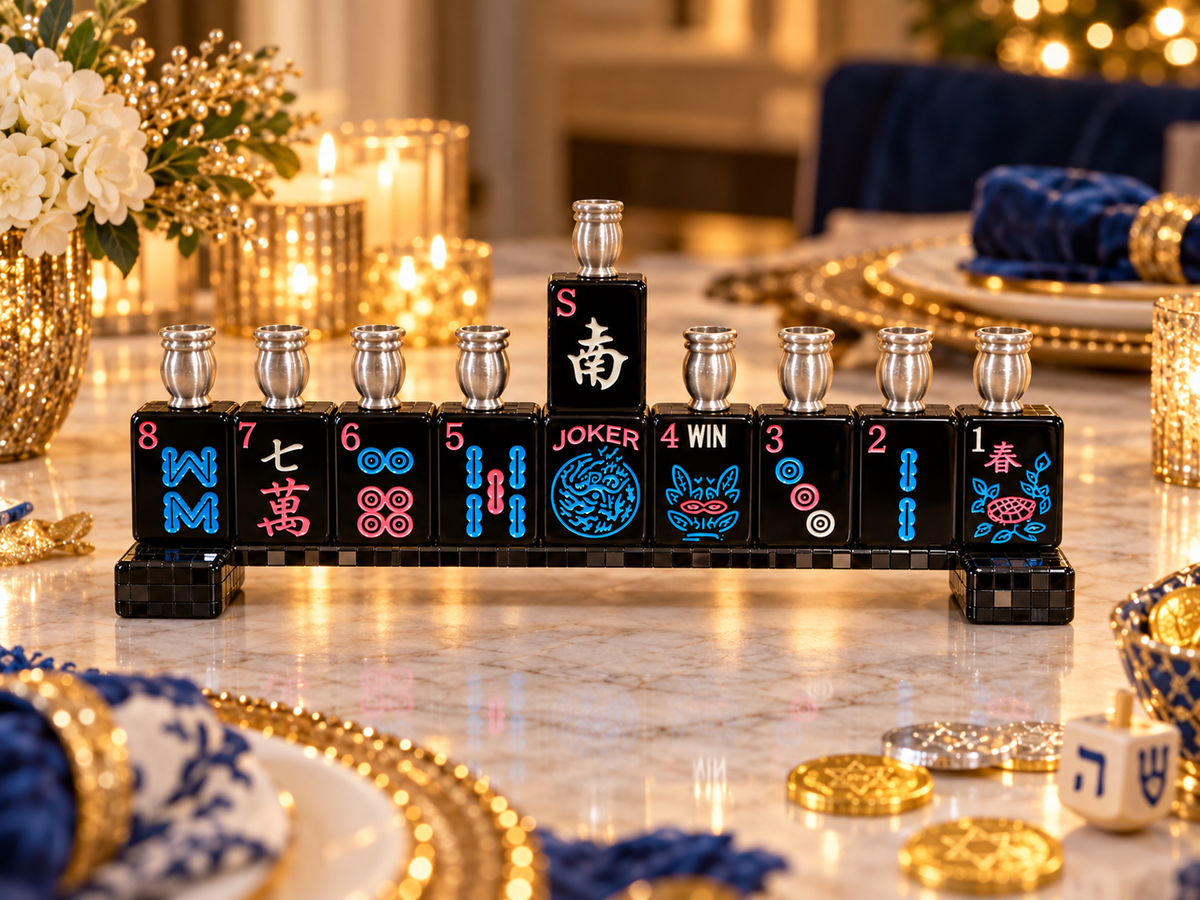 Disco Nights Mahjong Menorah Collection— Silver, Black & Rainbow Mirror Styles