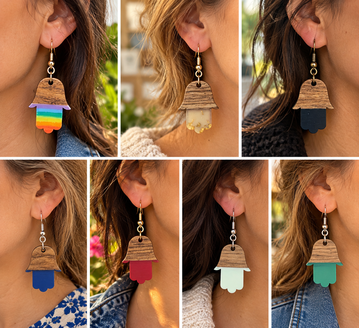 Little Blessings — Wood & Resin Hamsa Earrings