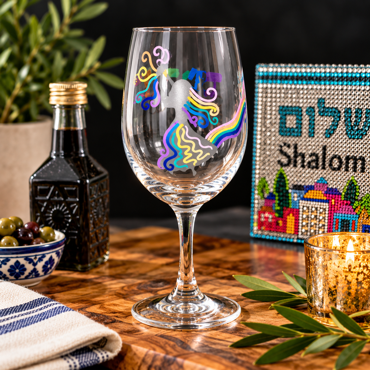 Hand-Painted Miriam’s Cup Wine Glass | Passover Judaica