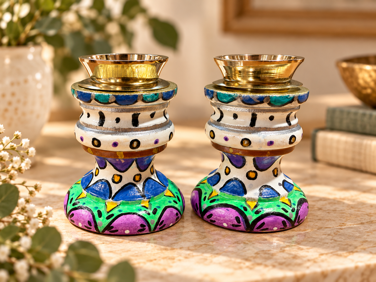 Aviva Hand-Painted Shabbat Candlesticks