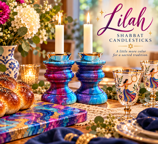 Lilah Shabbat Candlesticks Hand-Painted Jewel-Tone Shabbat Candle Holders