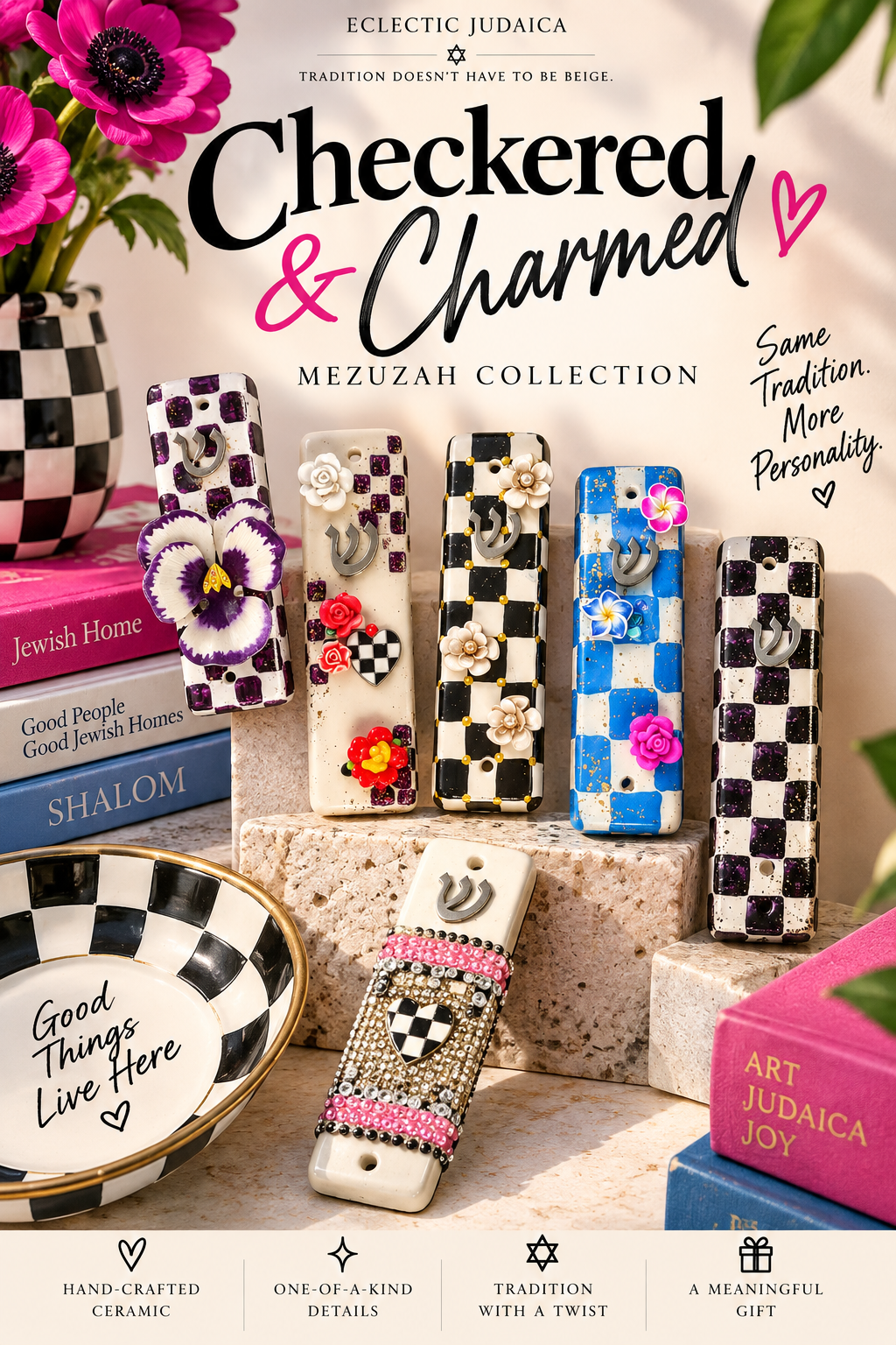 Checkered & Charmed Ceramic Mezuzah Collection
