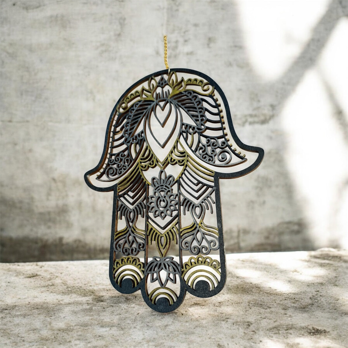 Hand-Painted Wood Hamsa