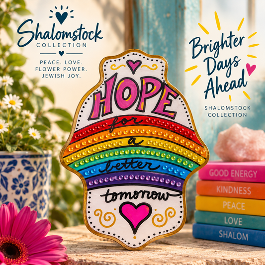 Hope for a better tomorrow rainbow Hamsa hand of Fatima evil eye hand painted hippie boho Woodstock