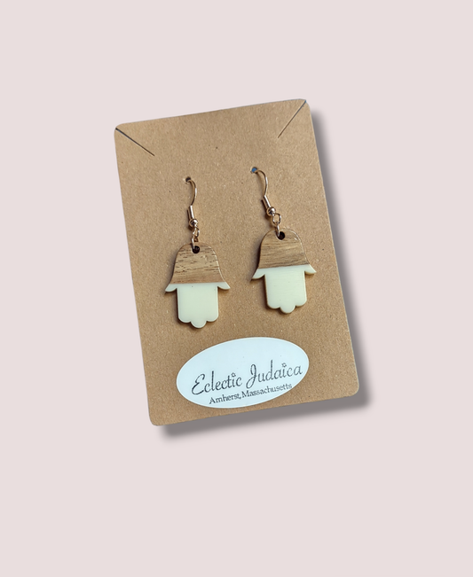 Wood/ Resin Hamsa Earrings