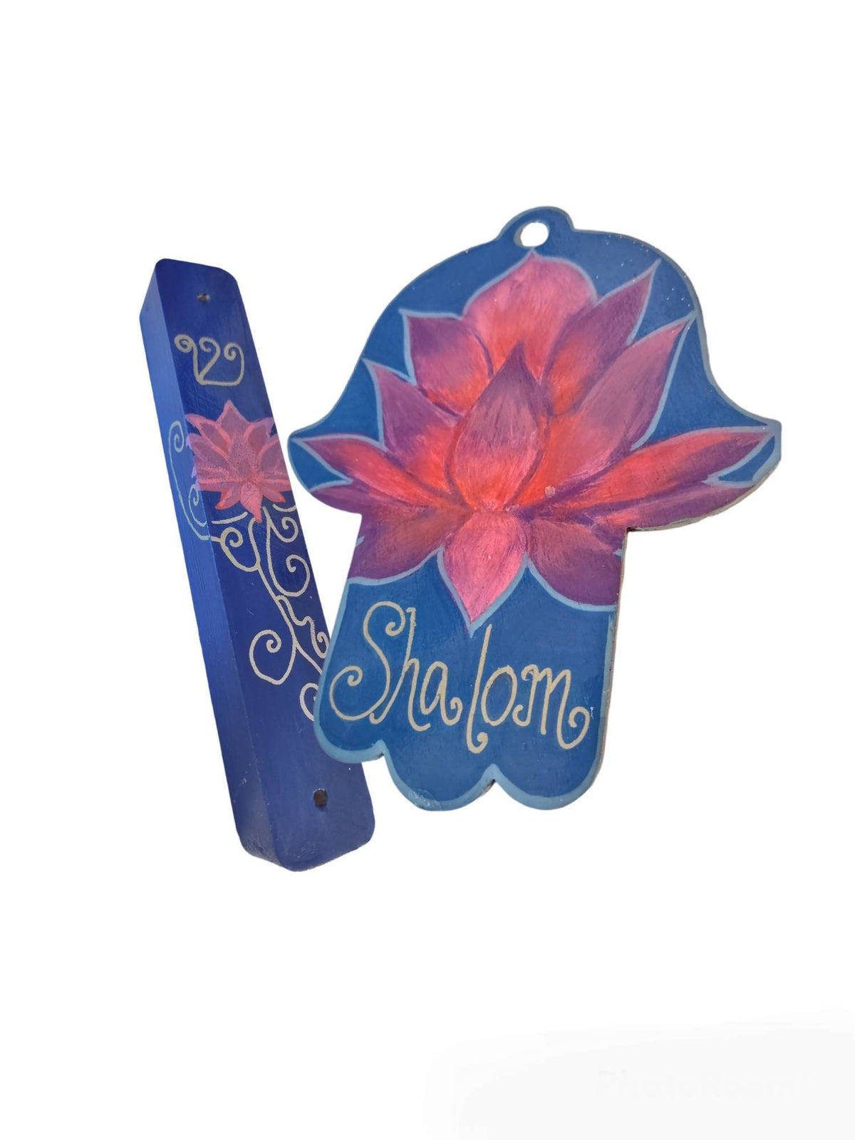 Hand-Painted Lotus Hamsa and Mezuzah – Jewish Housewarming Gift