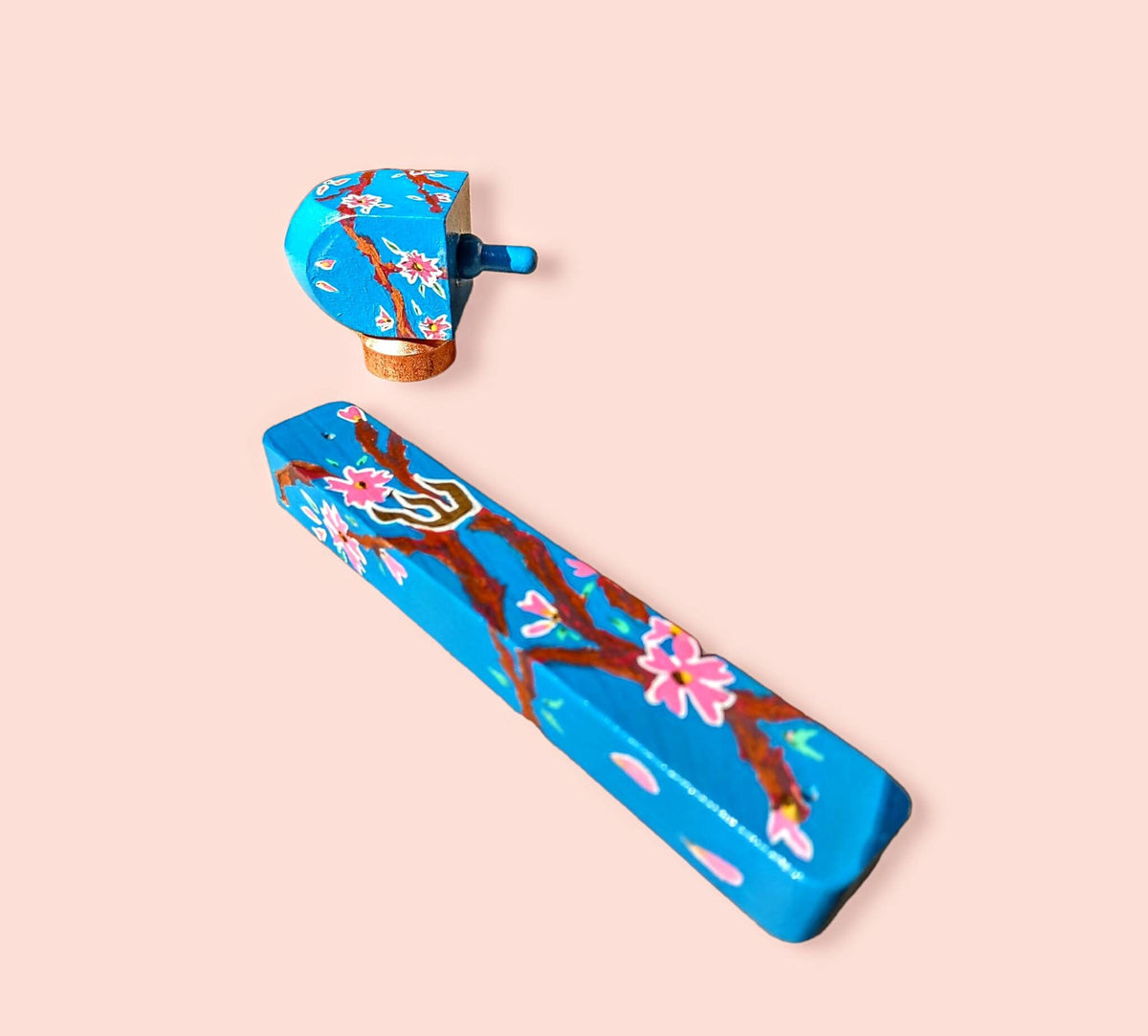 Dreidel and Mezuzah Set- Cherry blossom Jewish home Judaica Hanukkah housewarming