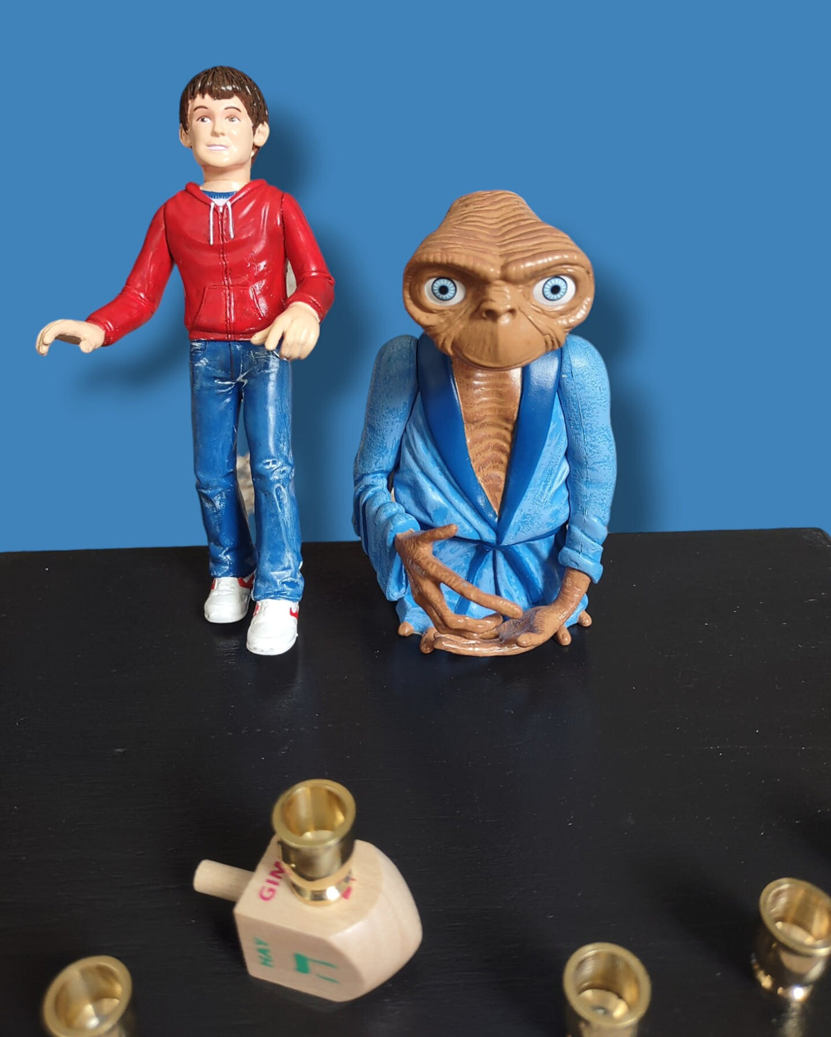 Collector E.T. Menorah ET and Elliot Pop Culture Judaica Hanukkiah Repurposed Toys