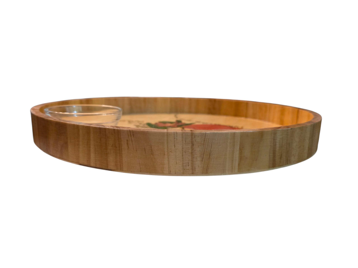 Hand-Painted Rosh Hashanah Challah & Apple Tray with Honey Dish | L’Shana Tova Wood Serving Board