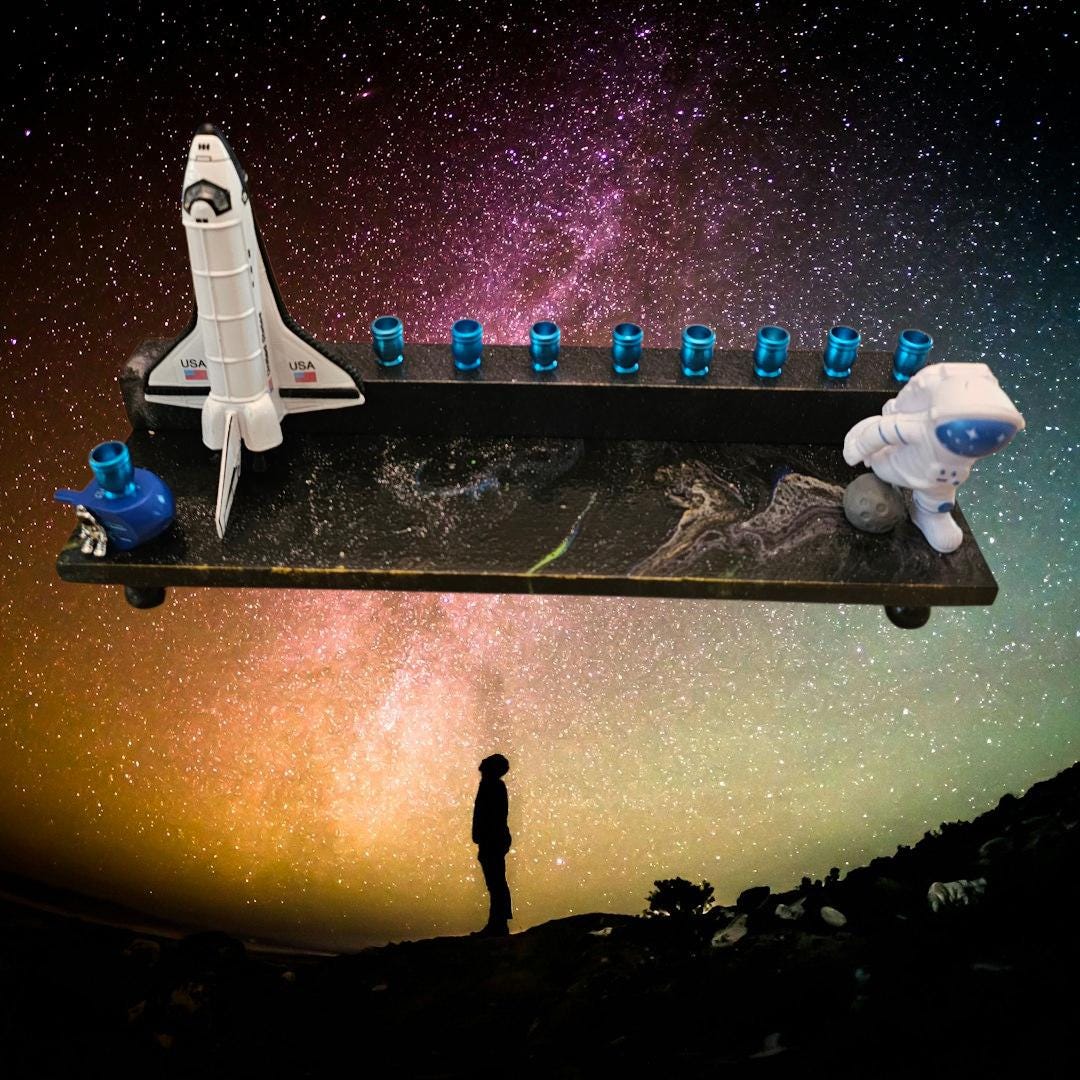 Outer Space Rocketship Space Shuttle Astronaut Menorah Jewish Judaica Gift