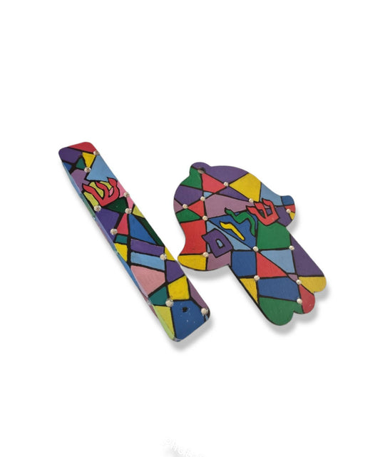 Hand-Painted Stained Glass Mezuzah and Hamsa