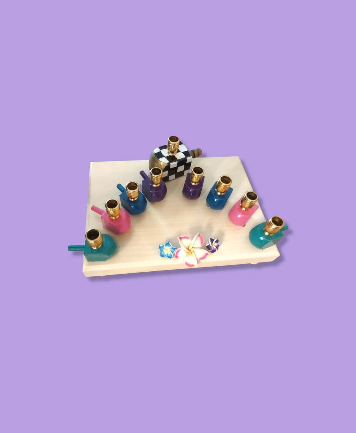 The Abigail Menorah
Hand-Painted Colorful Dreidel & Floral Menorah