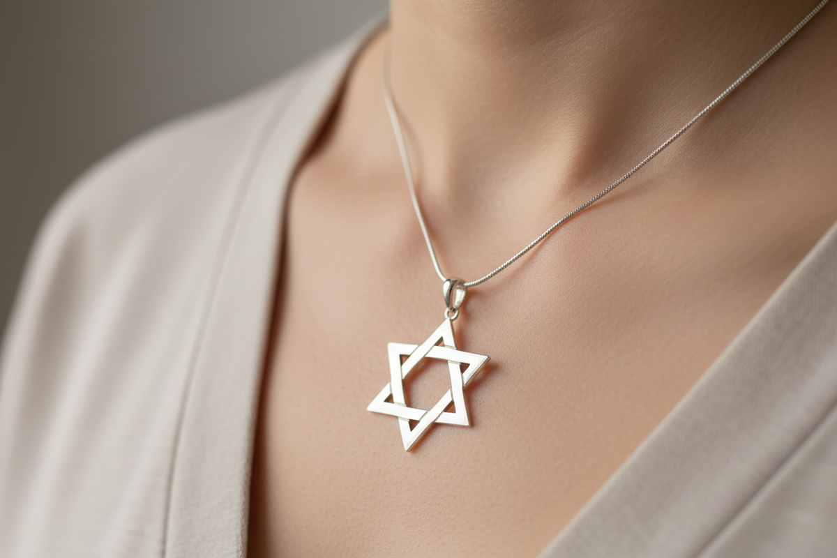 Sterling Silver Woven Jewish Star Magen David necklace