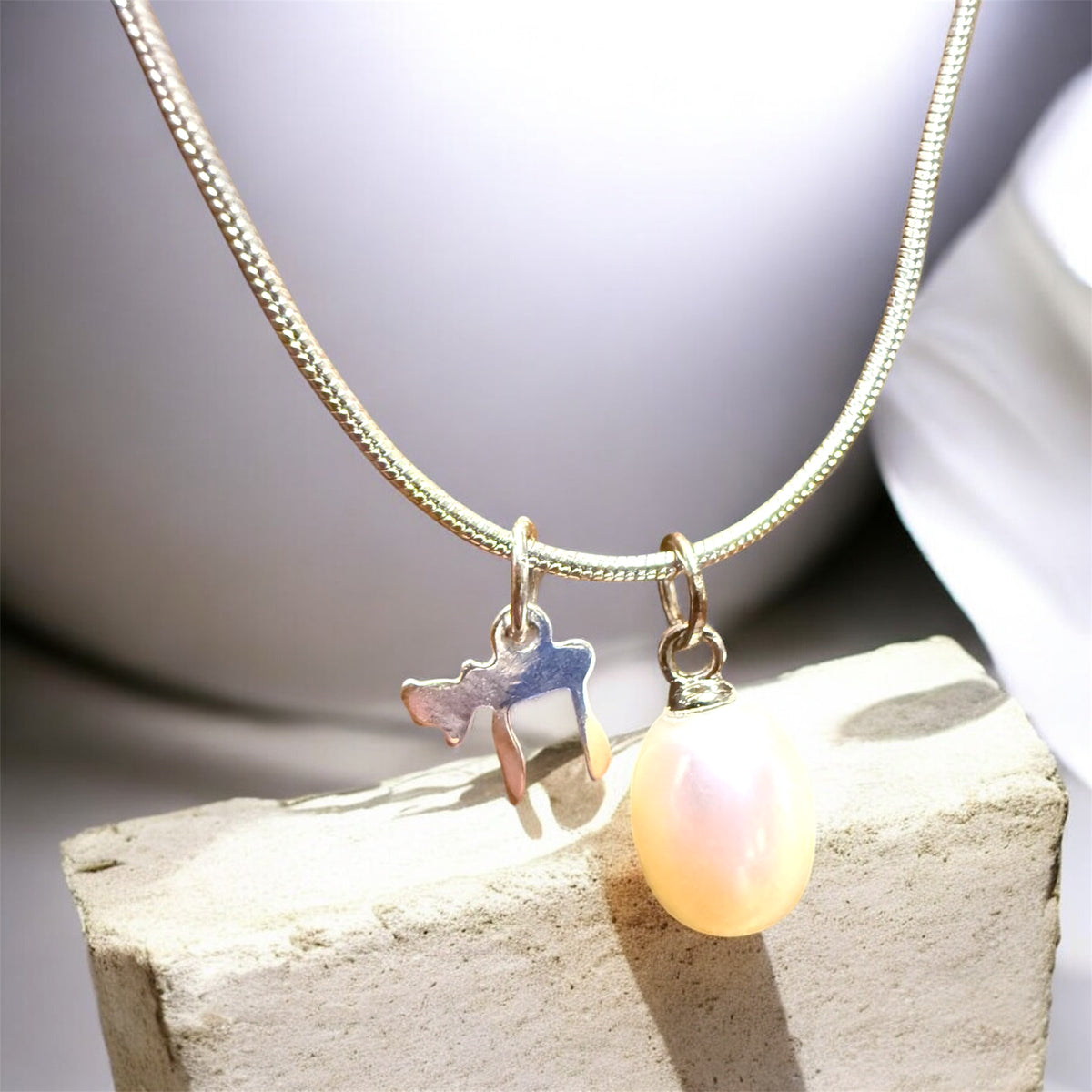 Sterling Silver Chai & Freshwater Pearl Charm Necklace