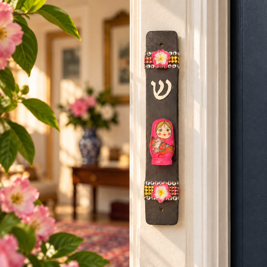 Pink Petal Matryoshka Garden Mezuzah Cases