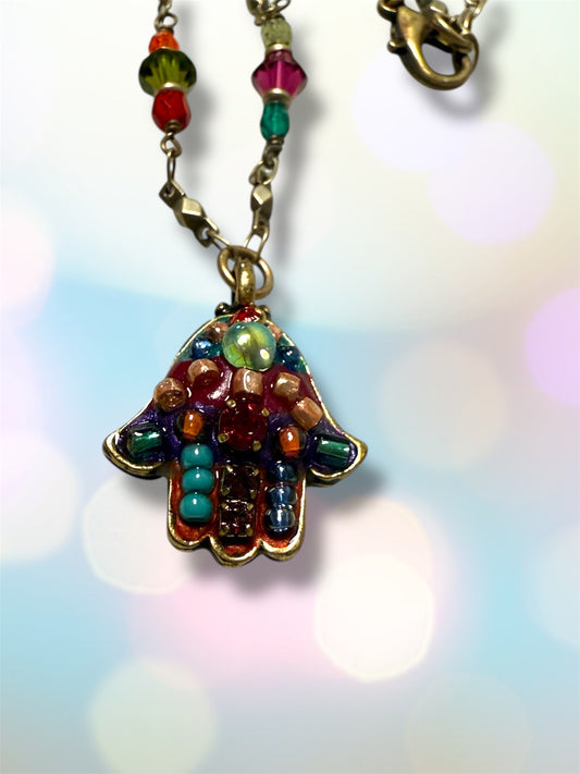 Multicolor Bright Hamsa Necklace