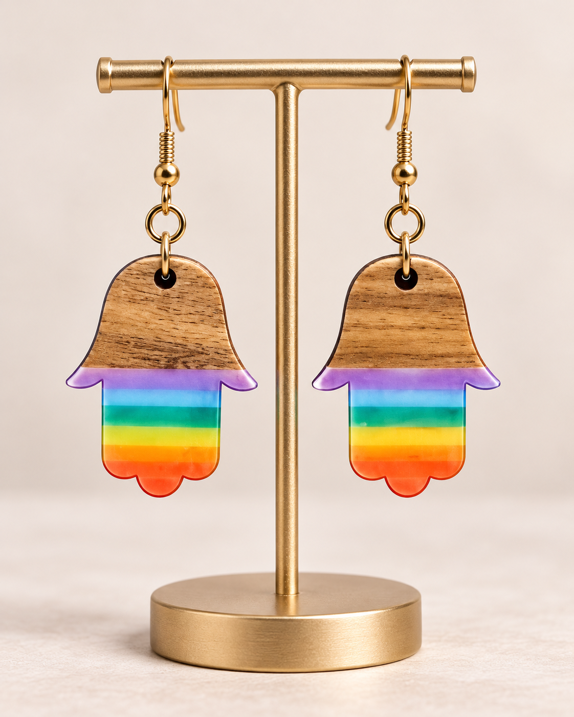Little Blessings — Wood & Resin Hamsa Earrings
