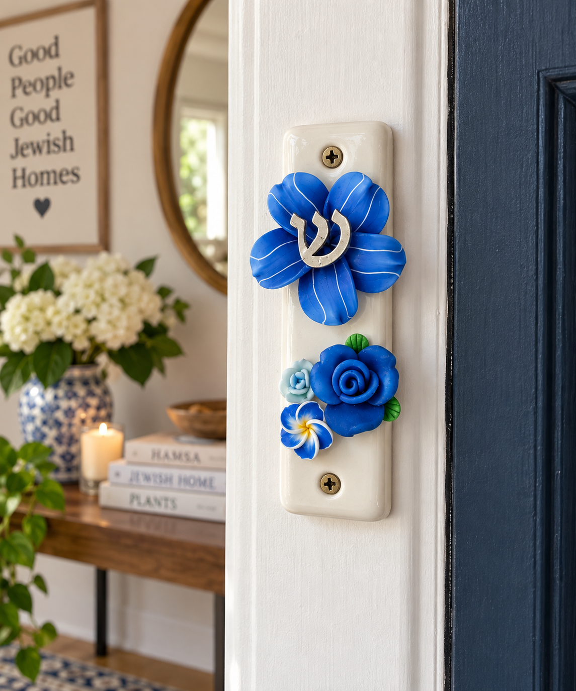Shalom in Bloom Ceramic Mezuzah