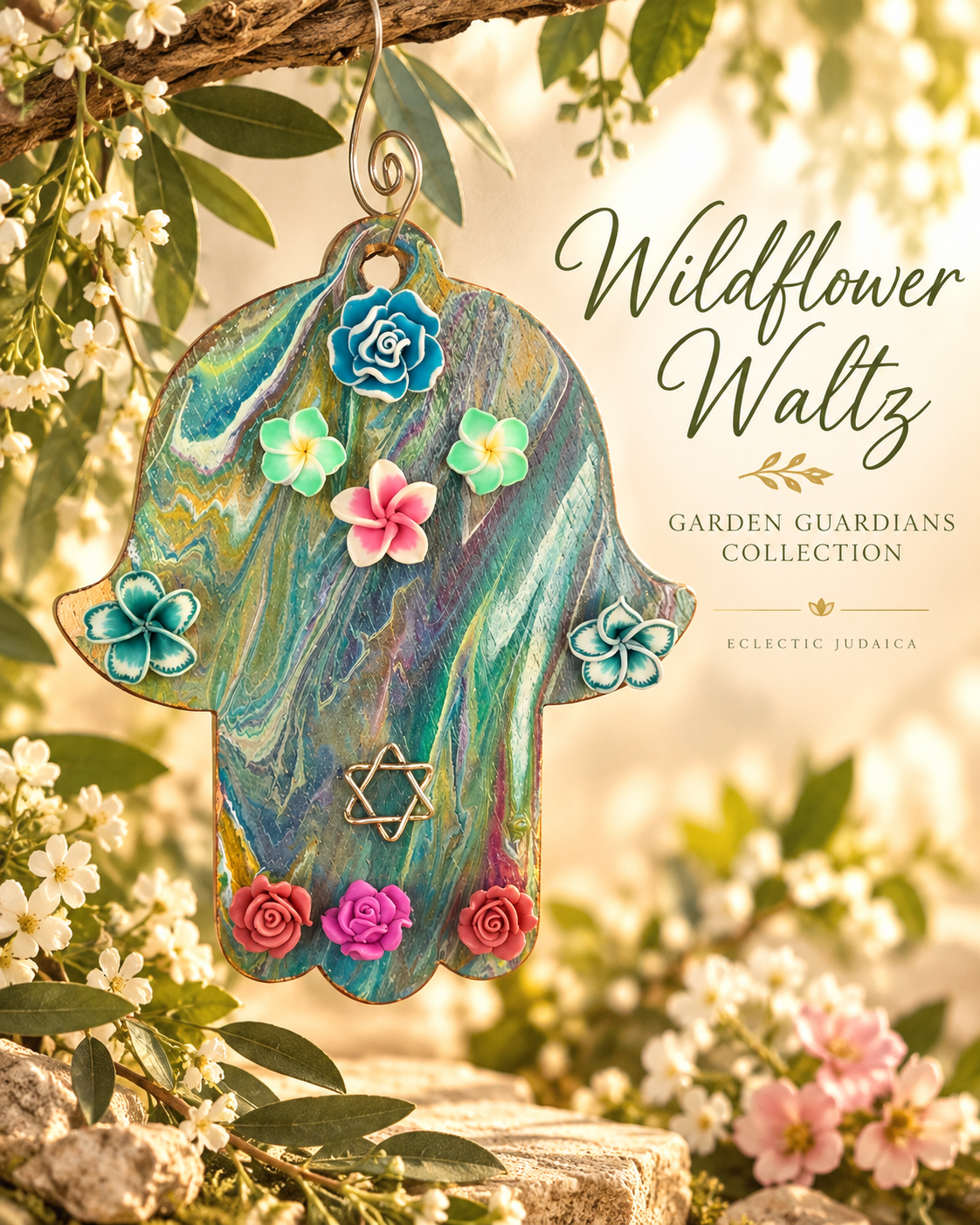 Wildflower Waltz | Floral Star of David Hamsa Wall Art