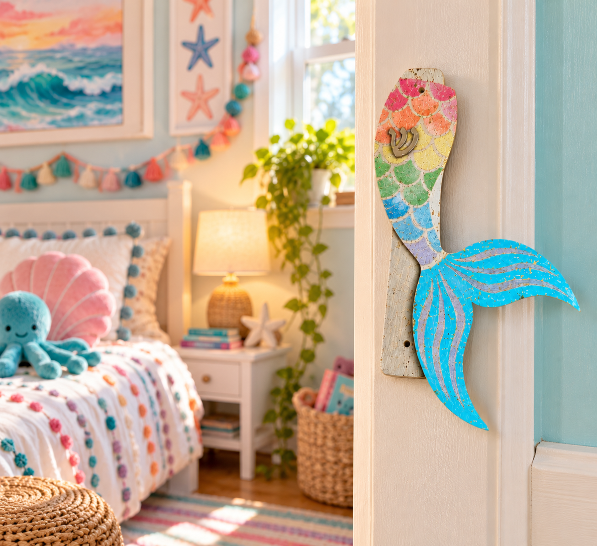 Mermaid Tails Mezuzah Case| Colorful Wooden Mermaid Mezuzah Case