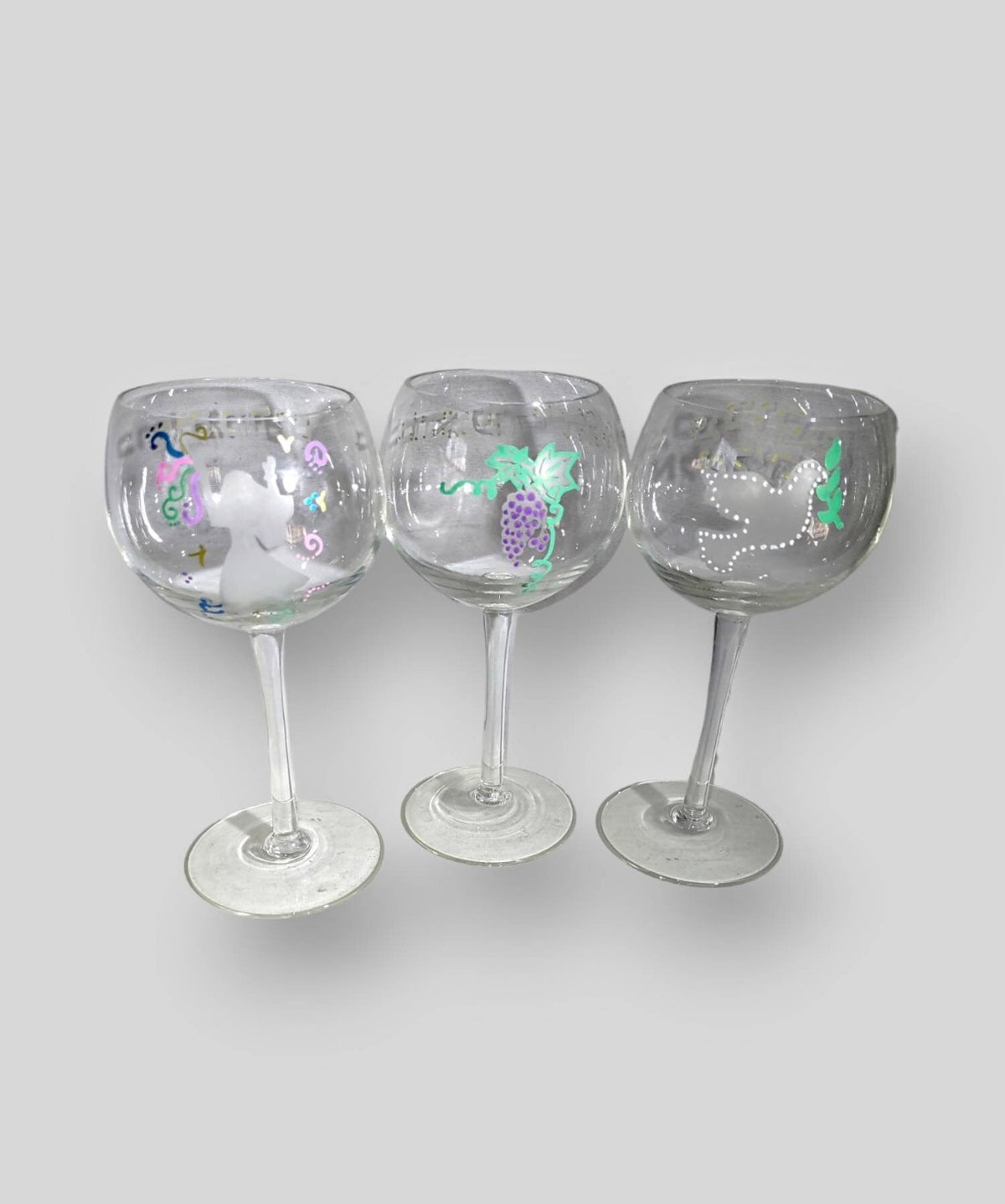 Handpainted Set of Miriam, Elijah & Kiddush Cups Passover Seder Glassware
