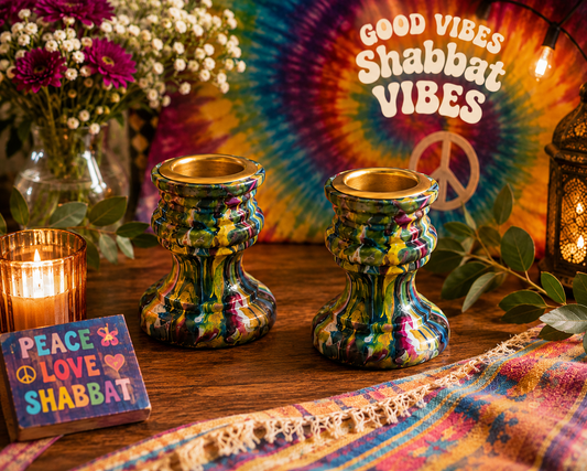Janis – Hand-Painted Psychedelic Shabbat Candlesticks