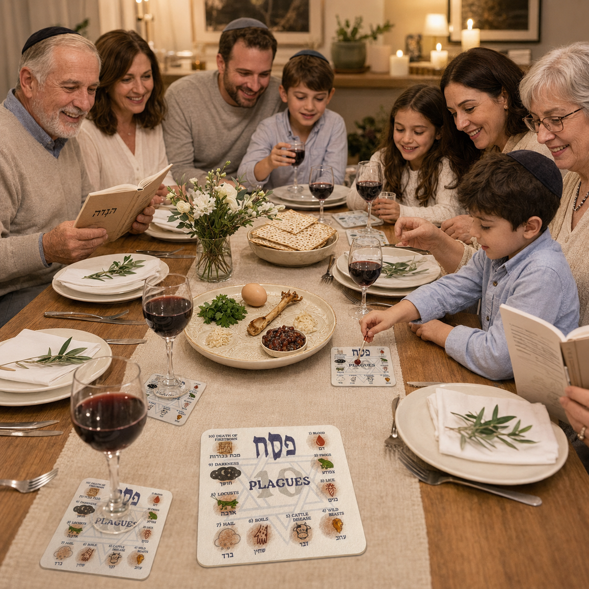 Ten Plagues Seder Wine-Drop Coasters – Set of 12
