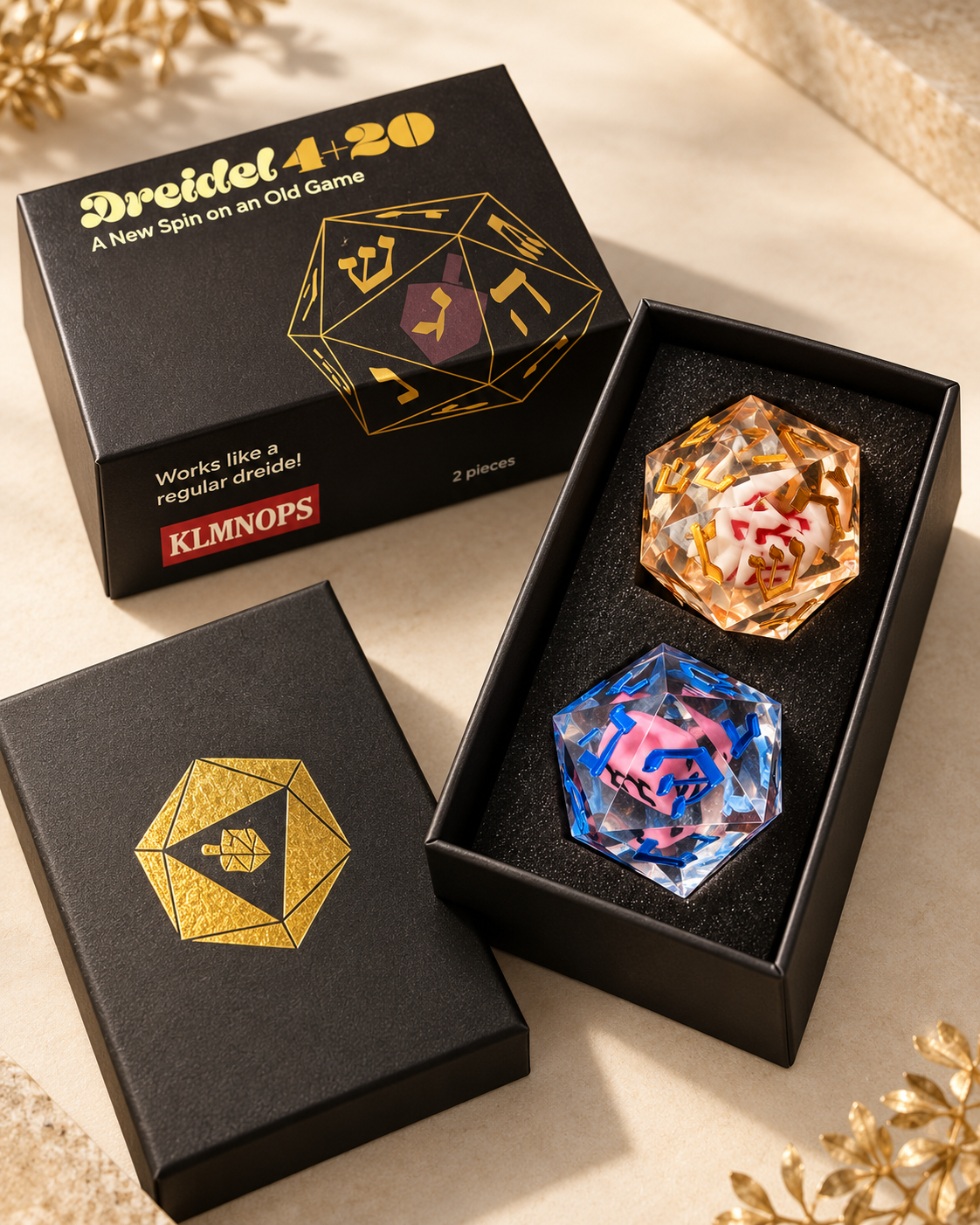 Dreidel 4+20 – 20 sided dreidel | Set of Two