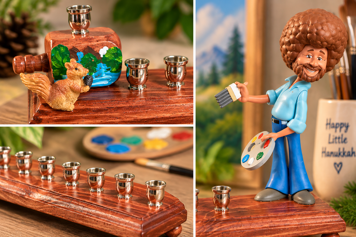 Bob Ross Menorah | Happy Little Hanukkah Mixed-Media Menorah