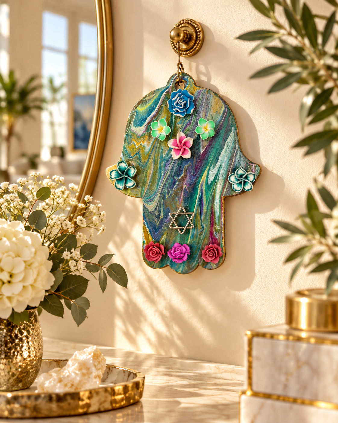Wildflower Waltz | Floral Star of David Hamsa Wall Art