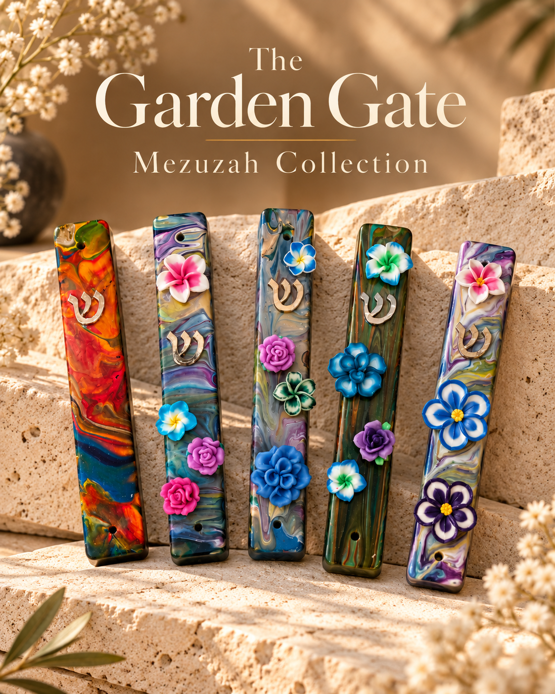 Olive Grove | Hand-Painted Floral Mezuzah Case