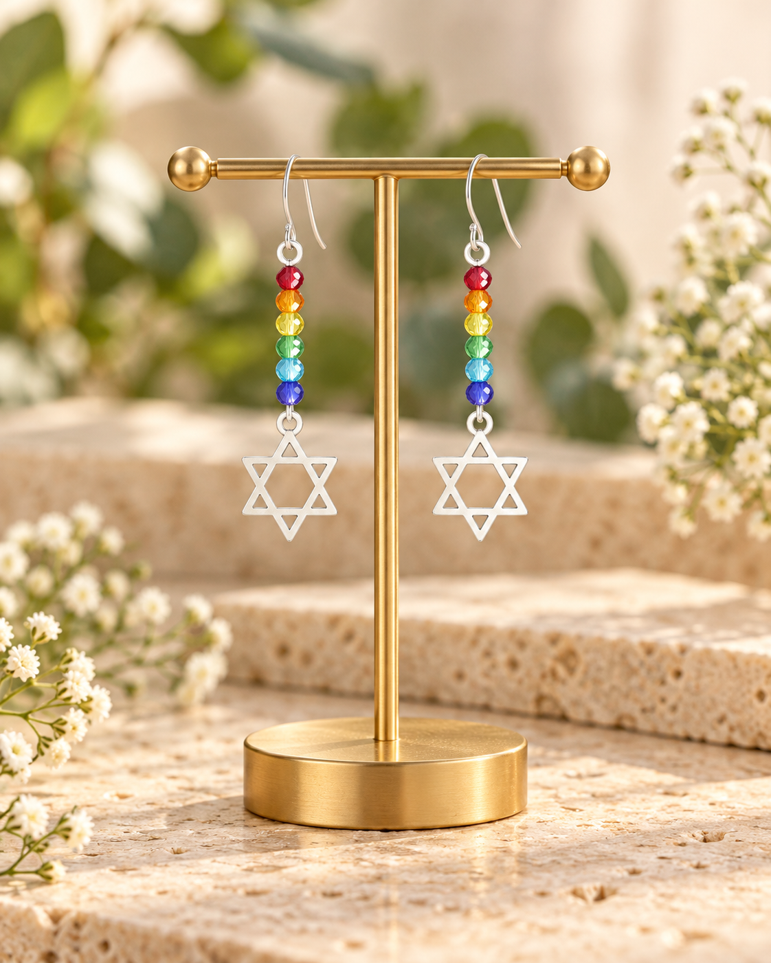 Rainbow Connection | Handmade Rainbow Star of David Earrings