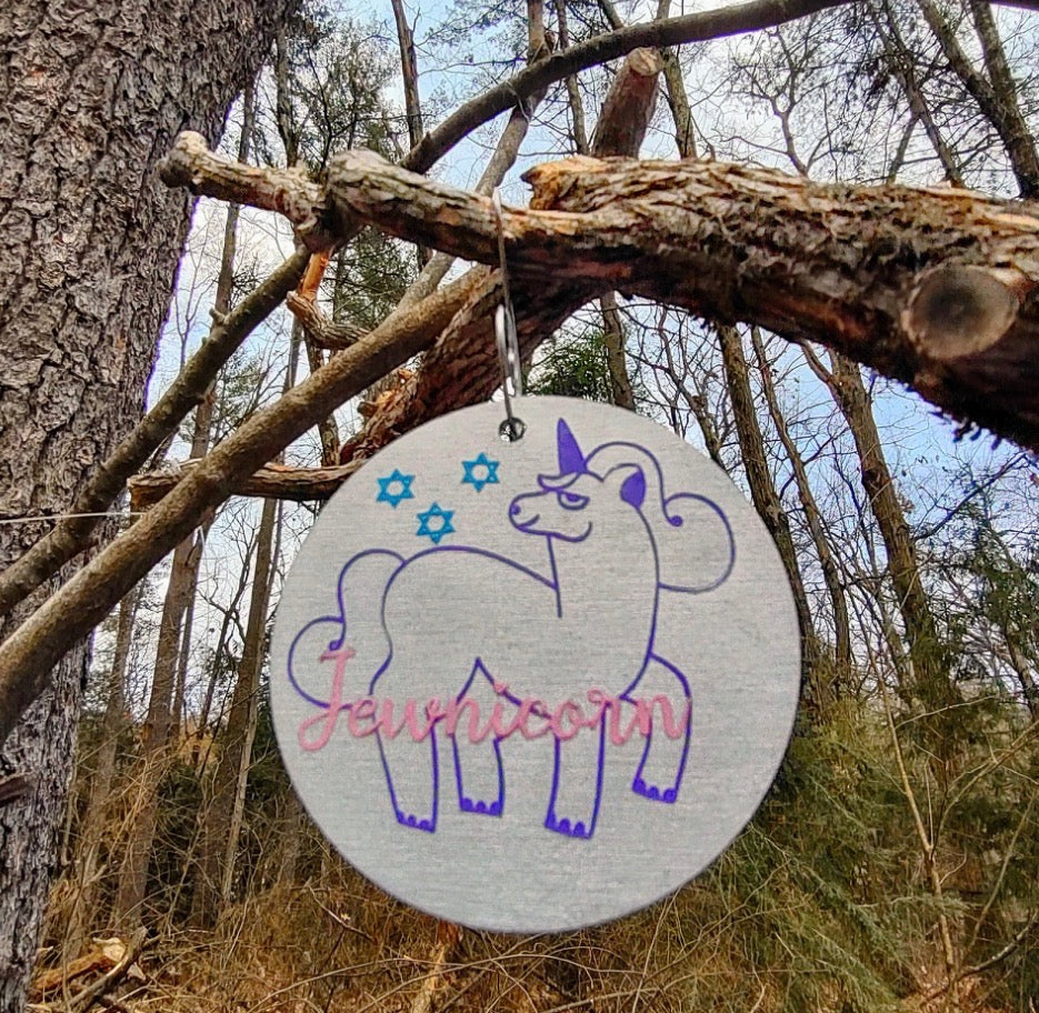 Jewnicorn Ornament, Rainbow Unicorn, Hanukkah Decoration