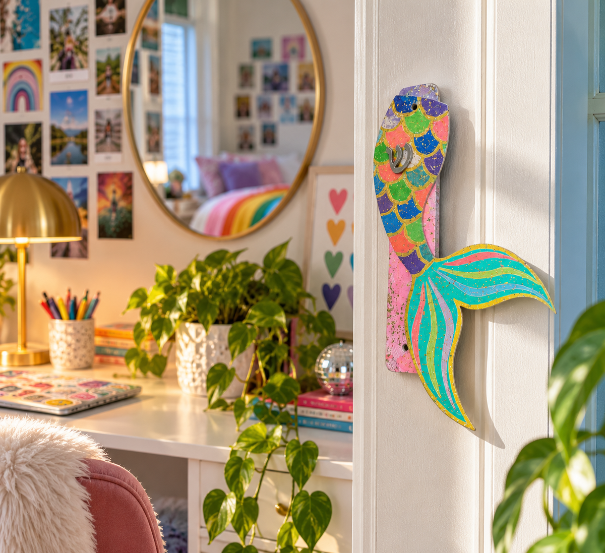 Mermaid Tails Mezuzah Case| Colorful Wooden Mermaid Mezuzah Case