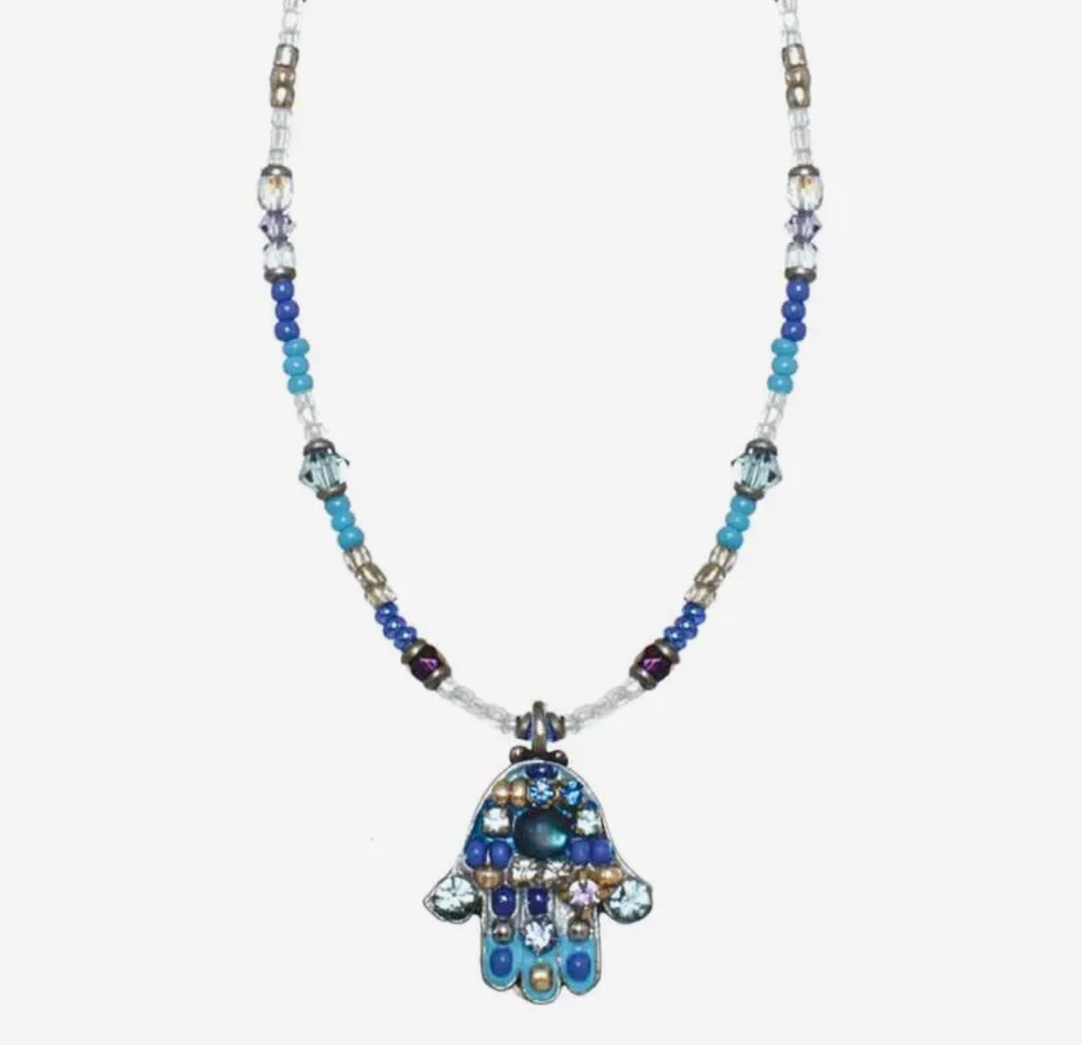 Small Blue Mosaic Hamsa Necklace