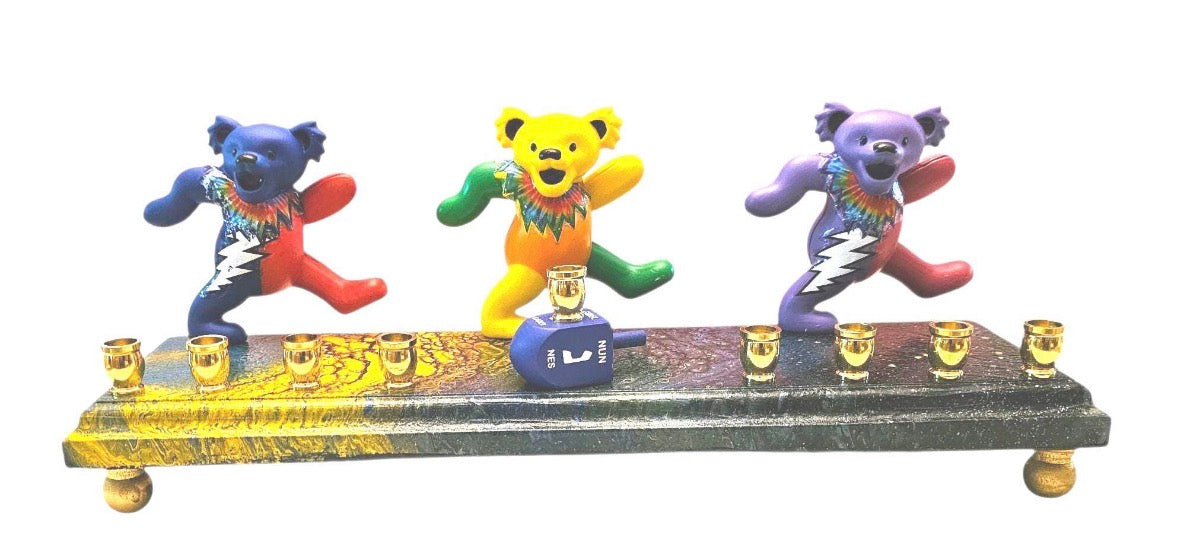 Grateful Dead Dancing Bears psychedelic Collectible Menorah Judaica Hanukkiah Repurposed Figure