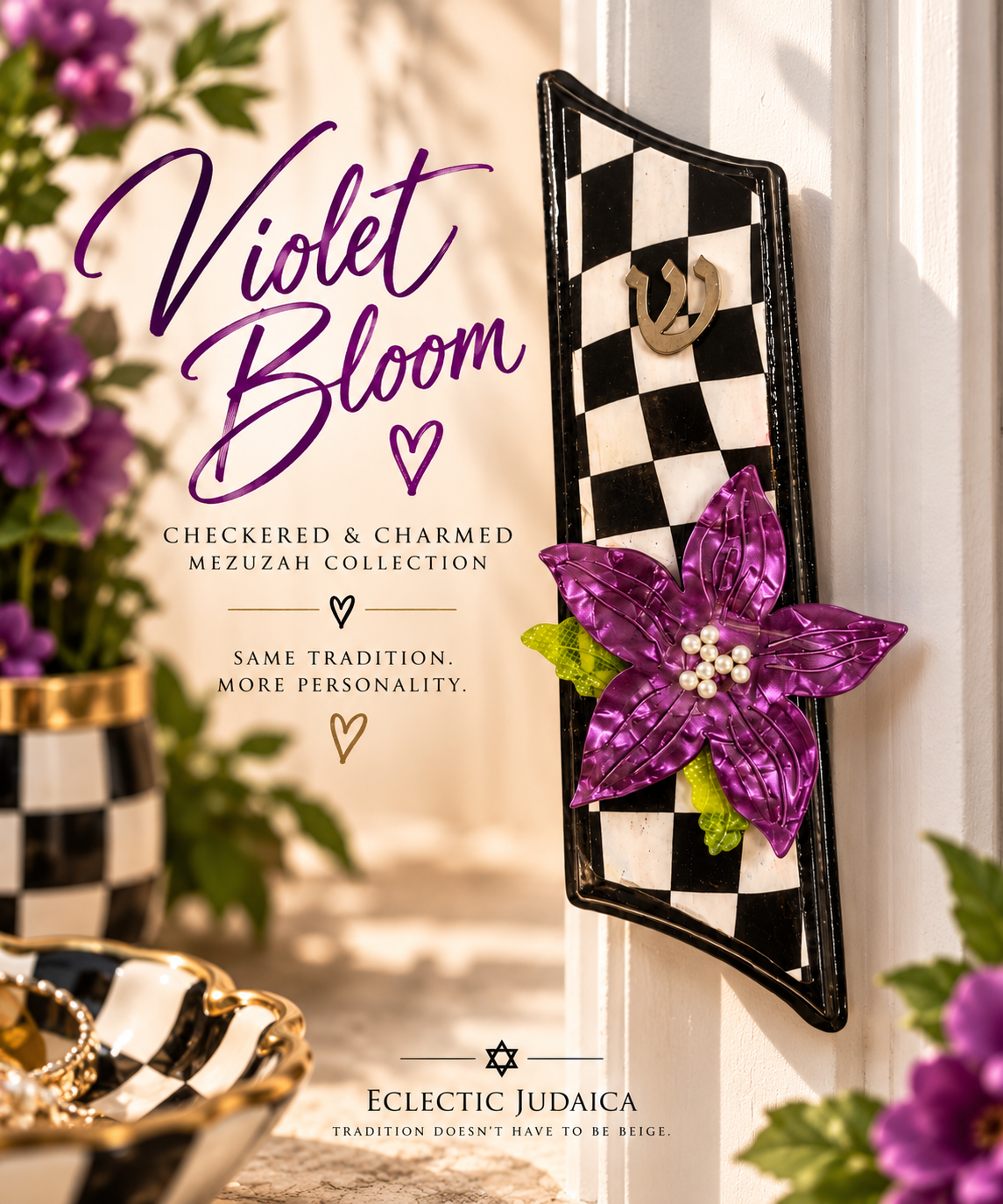 Violet Bloom | Checkered & Charmed Mezuzah