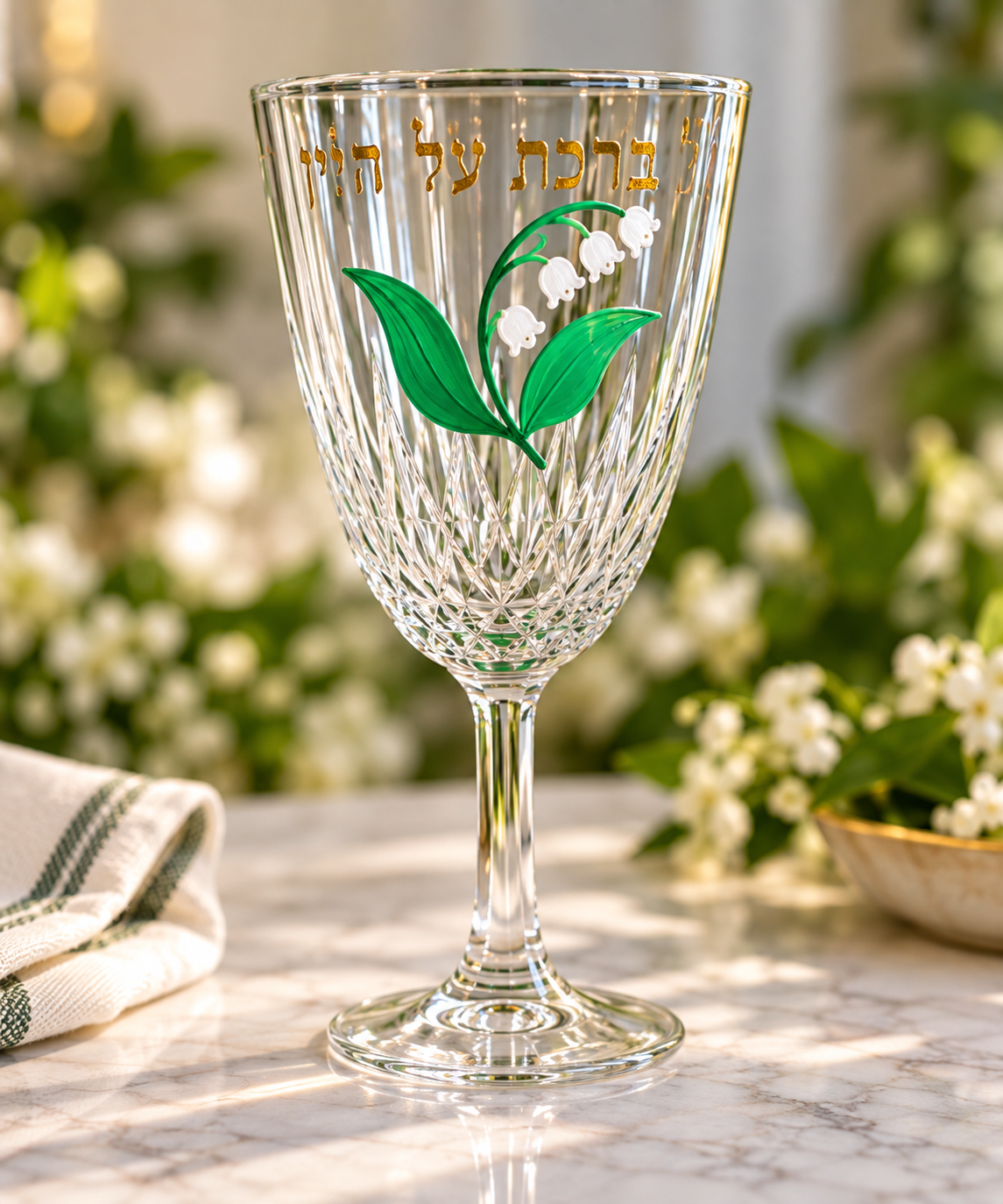 Hand-Painted Lily Kiddush & Wine Glasses