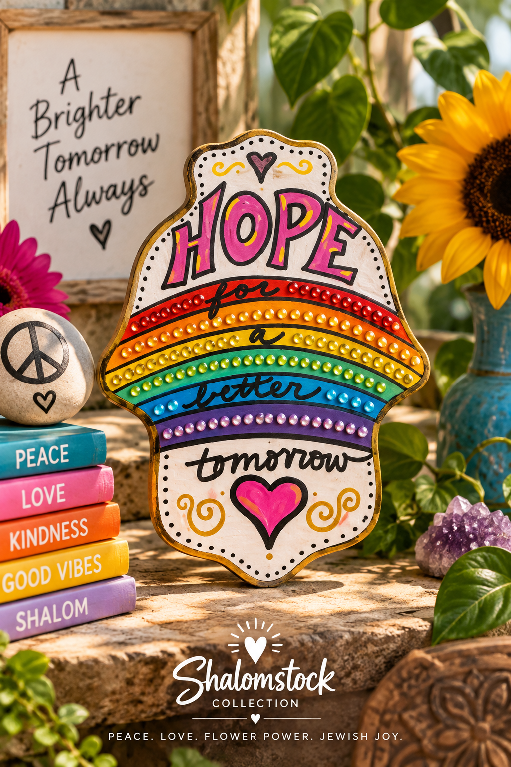 The Shalomstock Collection — Hand-Painted Hamsa Wall Art | Peace, Love & Flower Power Judaica