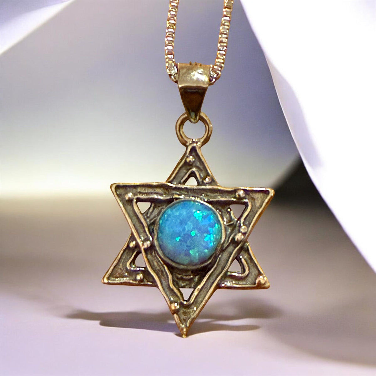 Sterling Silver Jewish Star of David Pendant Necklace with Natural Gemstone