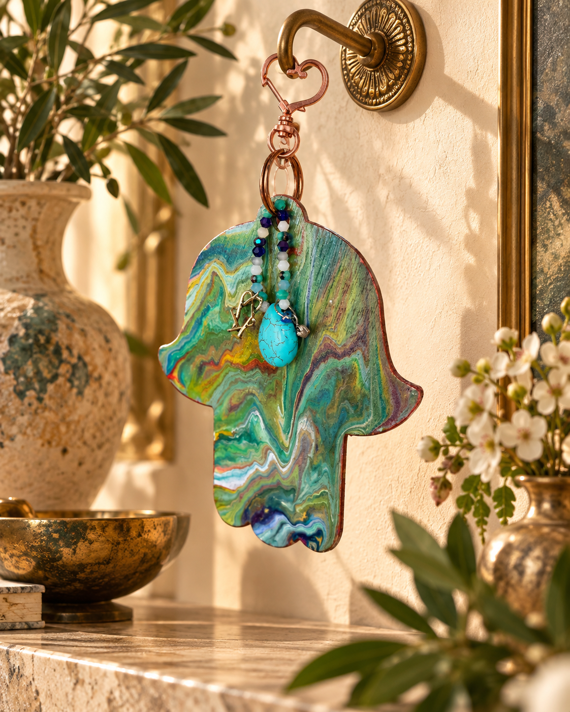 Prismatic Promise | Jeweled Rainbow Hamsa Wall Hanging