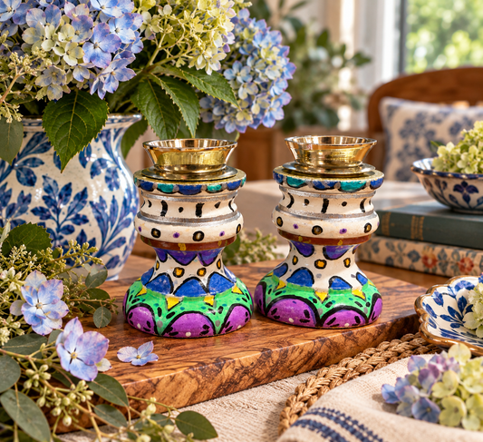 Aviva Hand-Painted Shabbat Candlesticks