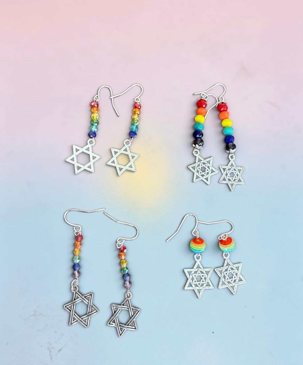 Rainbow Connection | Handmade Rainbow Star of David Earrings