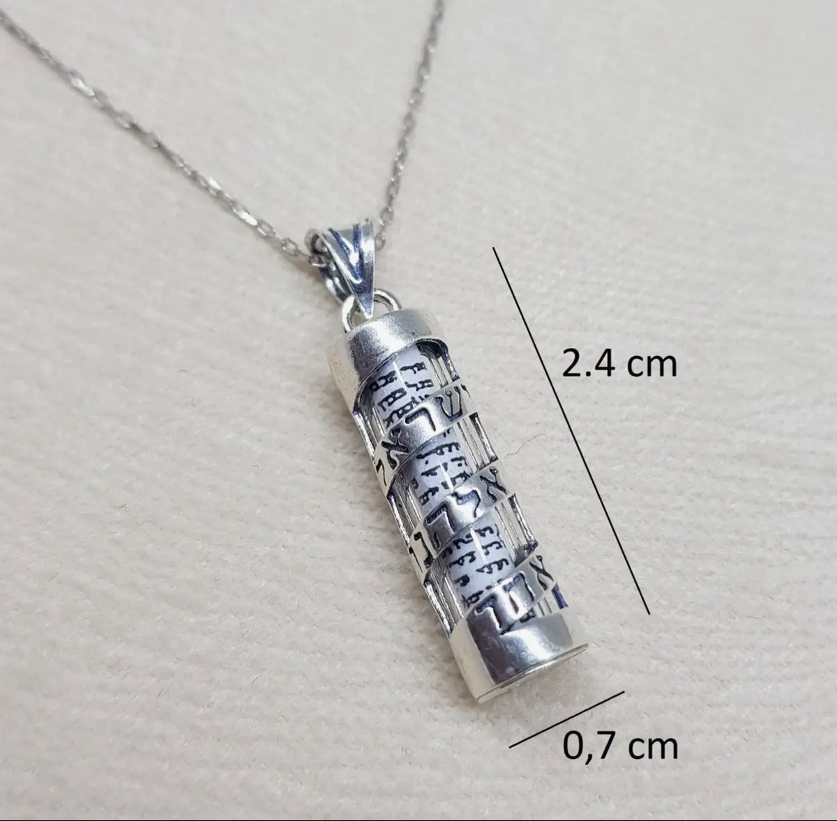 Sterling Silver Shema Ribbon Mezuzah Case pendant necklace