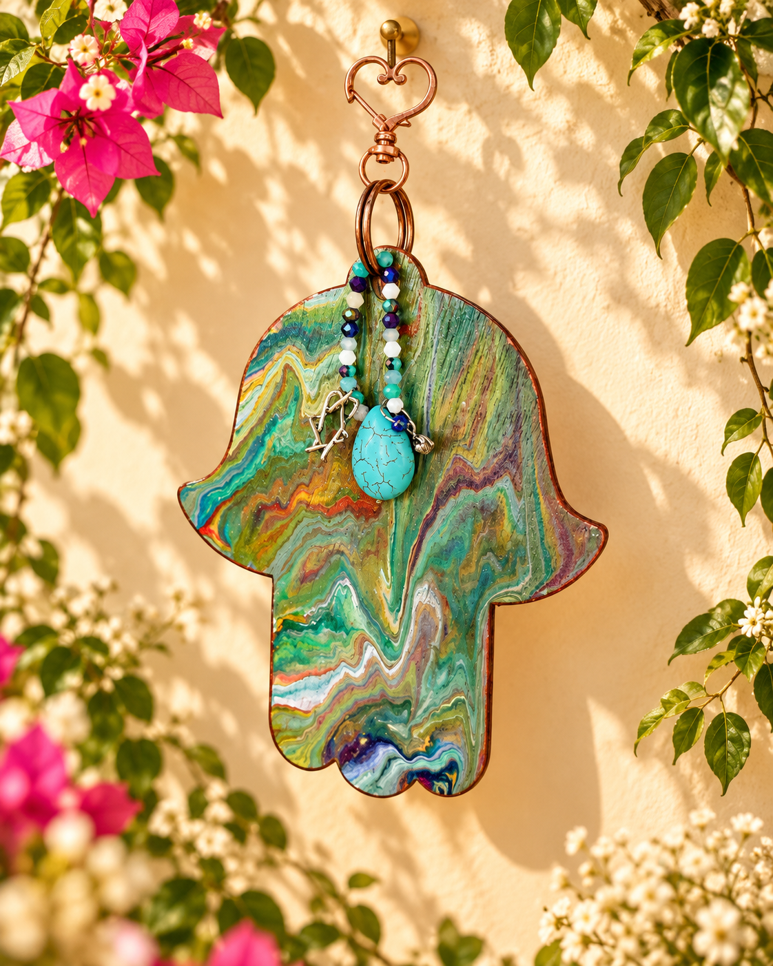 Prismatic Promise | Jeweled Rainbow Hamsa Wall Hanging