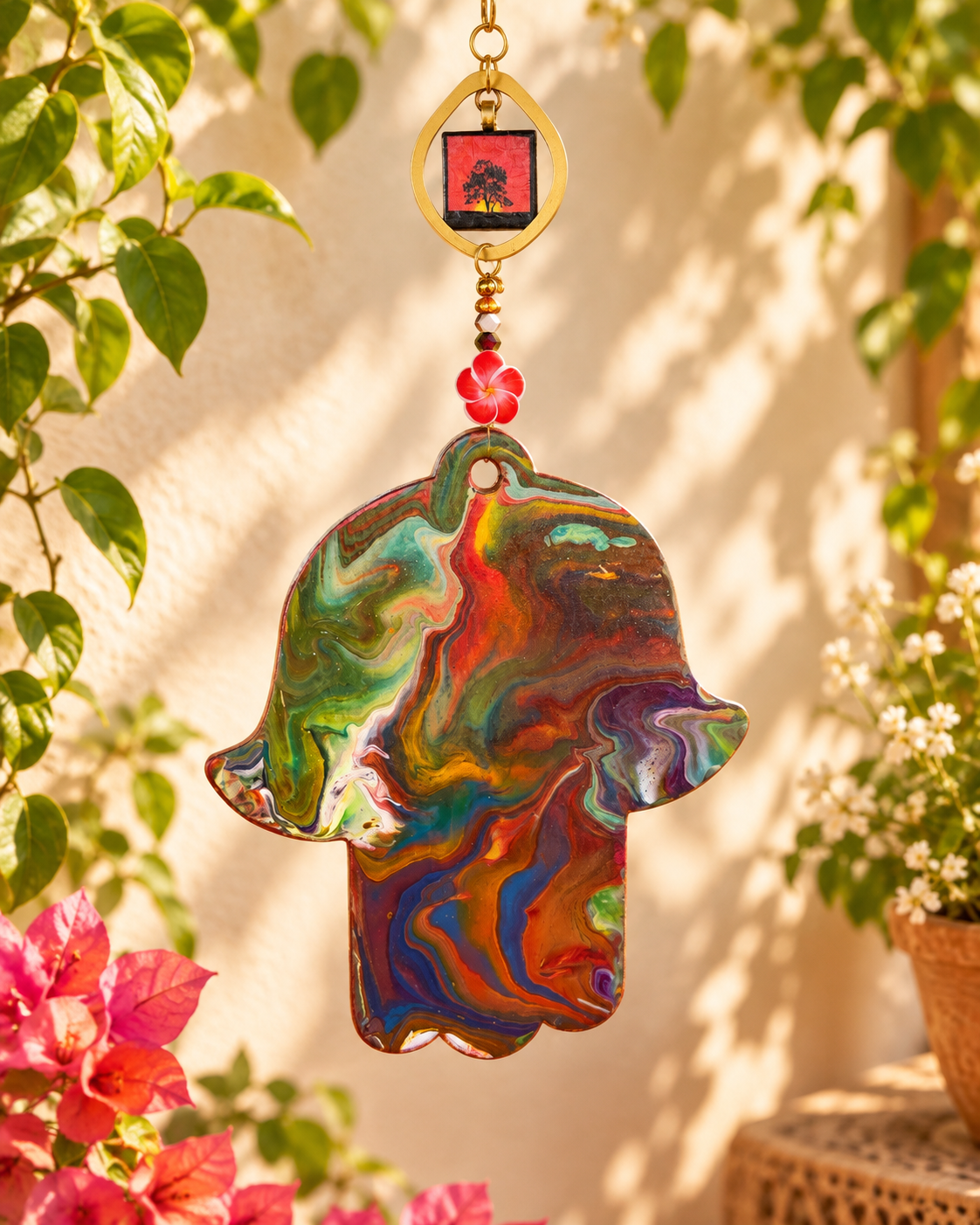 Golden Hour | Hand-Painted Marbled Hamsa Wall Art