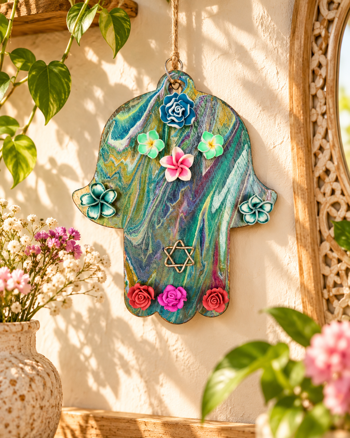 Wildflower Waltz | Floral Star of David Hamsa Wall Art